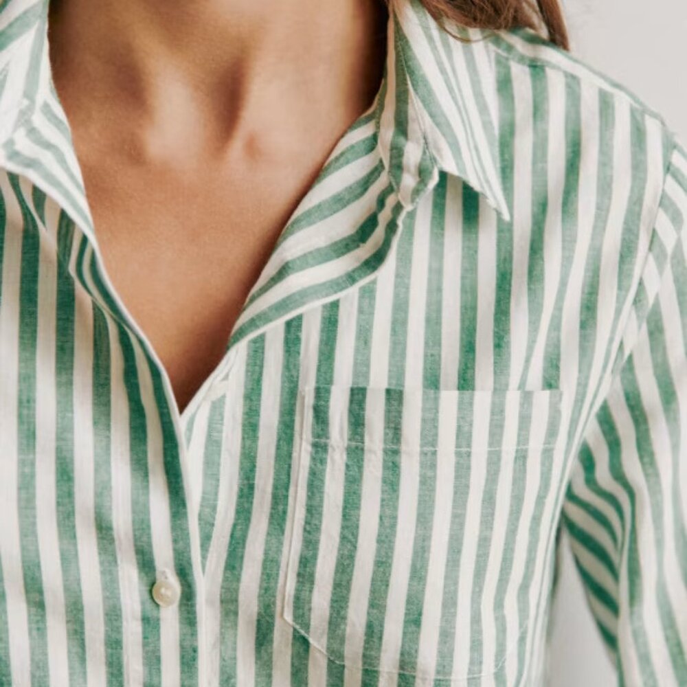 Sezane Tomboy Shirt in Green Stripes (38/M)